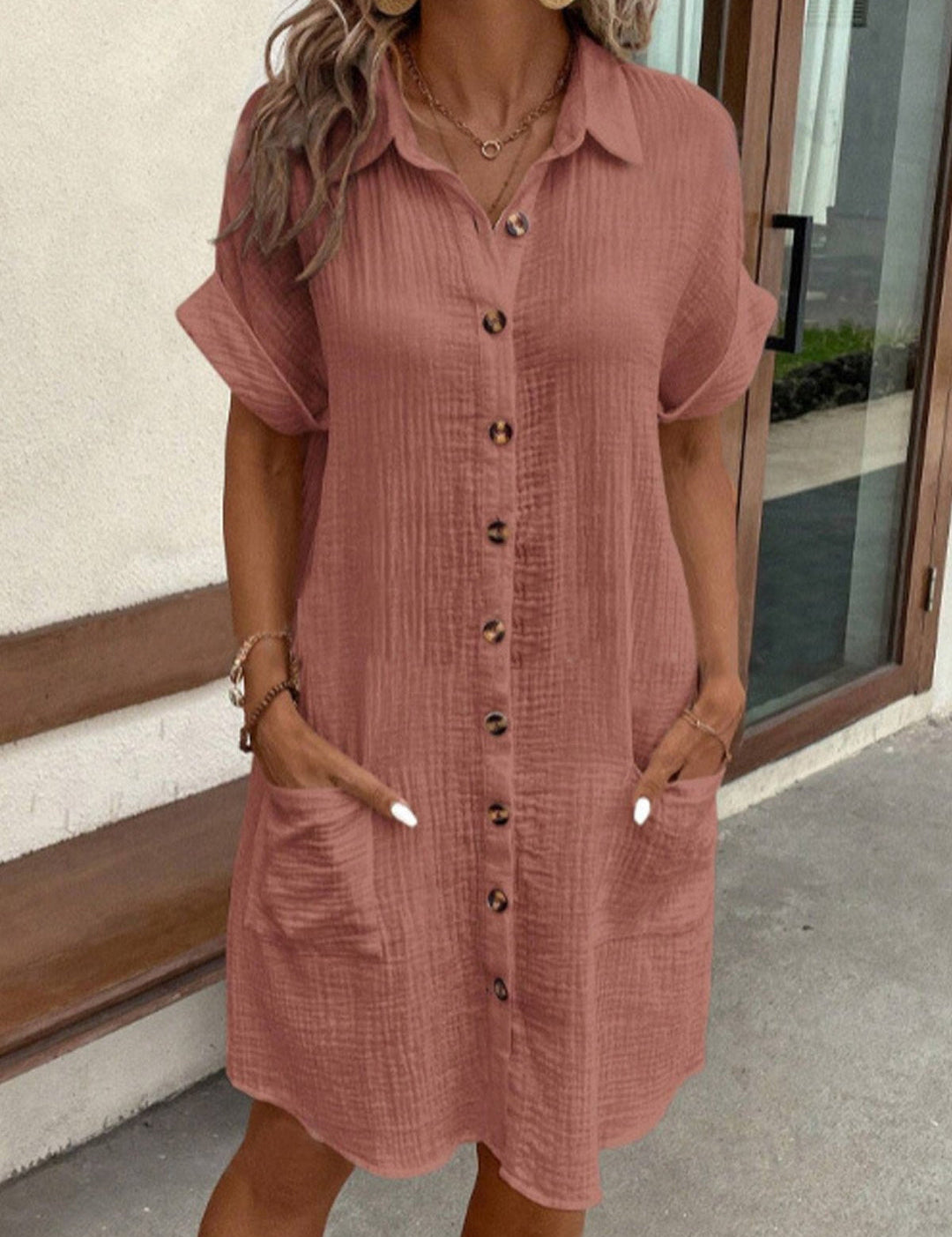 Yasmin Comfortable Summer Shirt Dress with Double Pocket