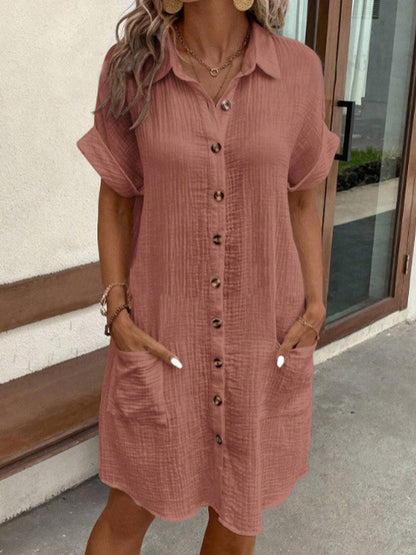 Yasmin Comfortable Summer Shirt Dress with Double Pocket