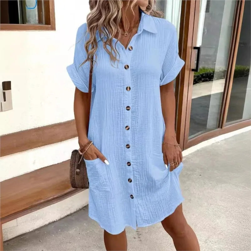 Yasmin Comfortable Summer Shirt Dress with Double Pocket