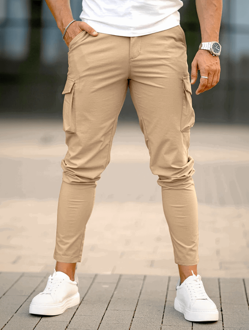 Variant image for Men's Cargo Pants - Khaki Casual Style with Multiple Pockets and Comfortable Fit-1