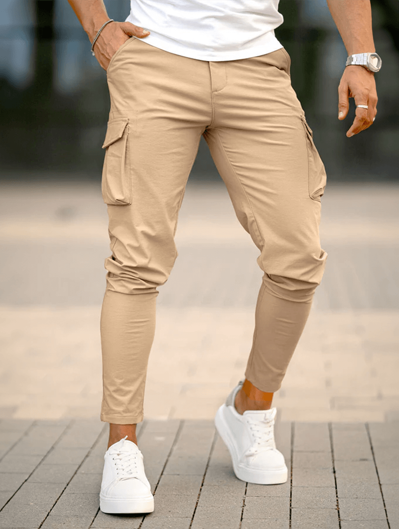 Men's Cargo Pants - Khaki Casual Style with Multiple Pockets and Comfortable Fit-2