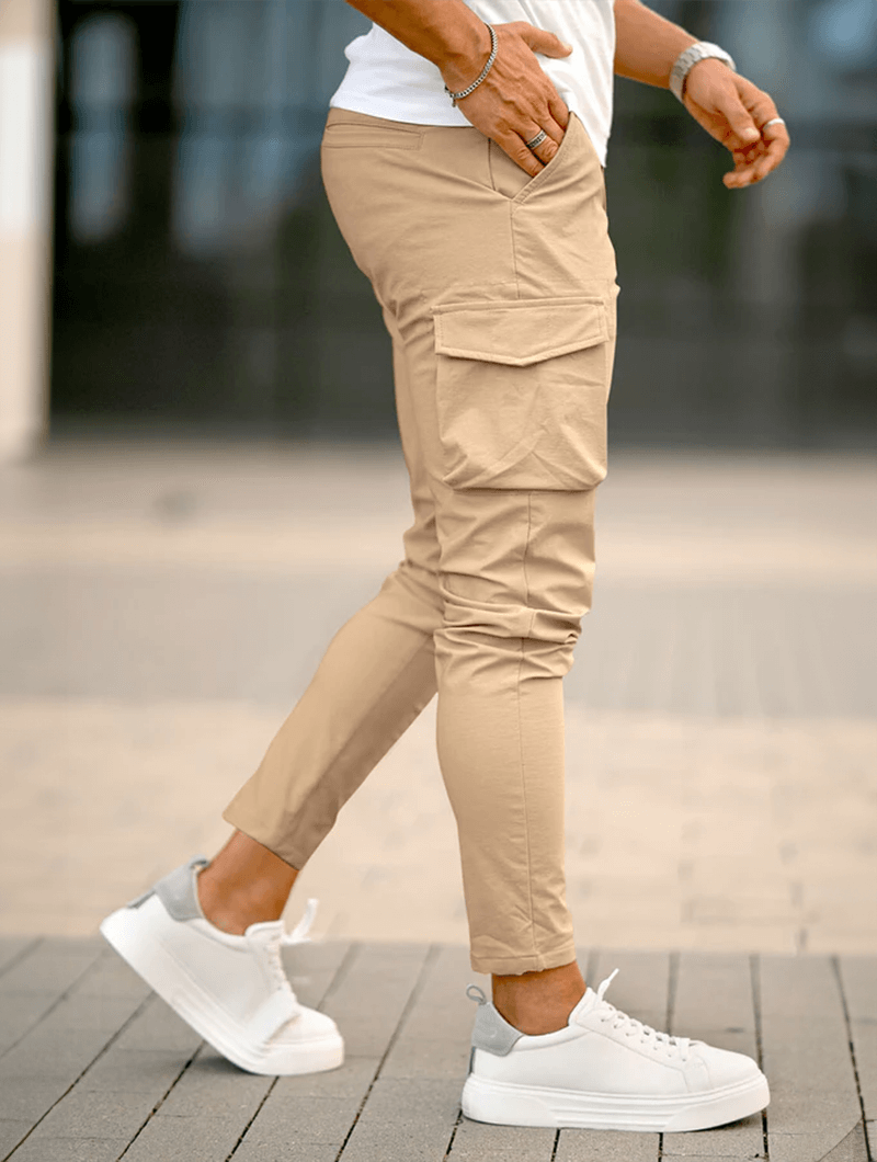 Men's Cargo Pants - Khaki Casual Style with Multiple Pockets and Comfortable Fit-3