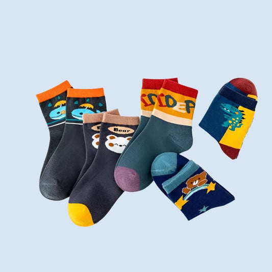 ToonFeet Medium Length Cartoon Socks for Kids- 5 Pairs