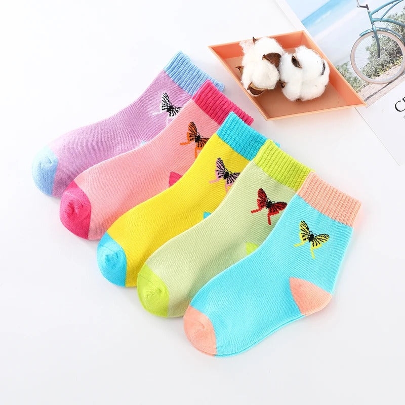 FlutterSox Cotton Spring Autumn Girls Socks Butterfly - 5 Pairs