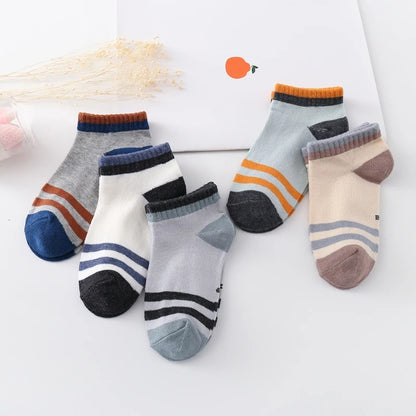 StripeCool Kids' Low Cut Socks - Breathable - 5 Pairs