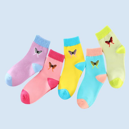 FlutterSox Cotton Spring Autumn Girls Socks Butterfly - 5 Pairs