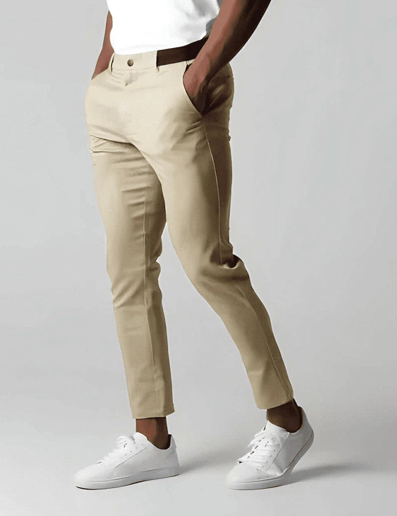 Men's Khaki Chino Pants - Slim Fit Soft Stretch Casual Trousers-1