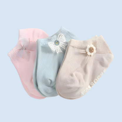 CutieFloral - Breathable Cotton Newborn Socks - 3 Pairs