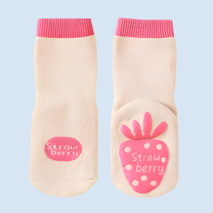 CozyFruits Thick Cotton Grip Socks for Kids - 2 Pairs