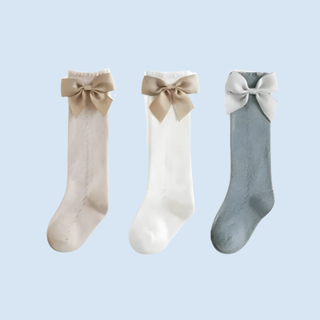 BowMesh Girls Knee High Cotton Socks - 3 Pairs