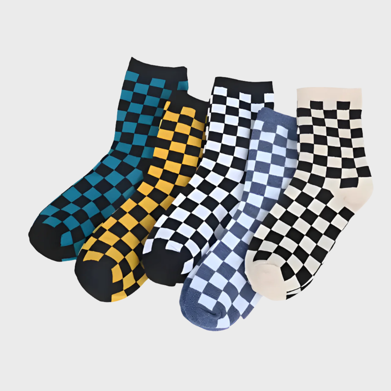 CheckerBoard Colourful Unisex Crew Socks - 5 Pairs