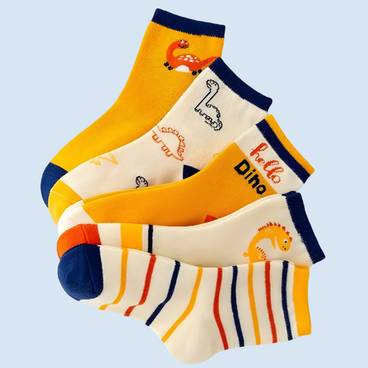 DinoFun Kids' Breathable Cotton Socks - 5 Pairs