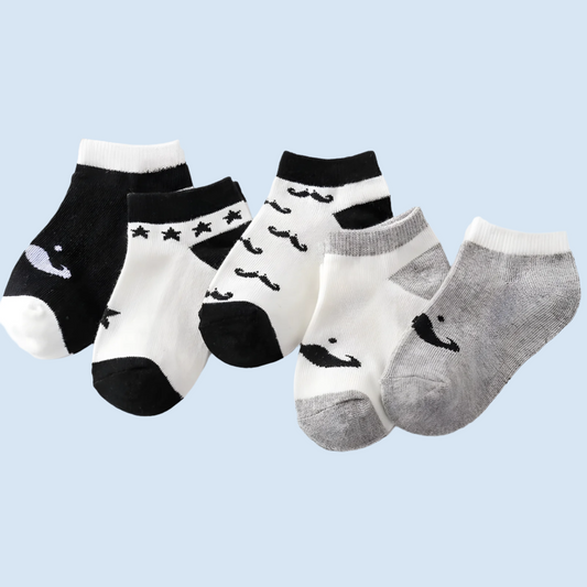 MustacheKids Summer Cotton Sports Socks for Kids- 5 Pairs