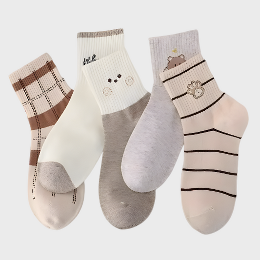 HappyFits Women's High Quality Mid-Tube Socks - 5 Pairs