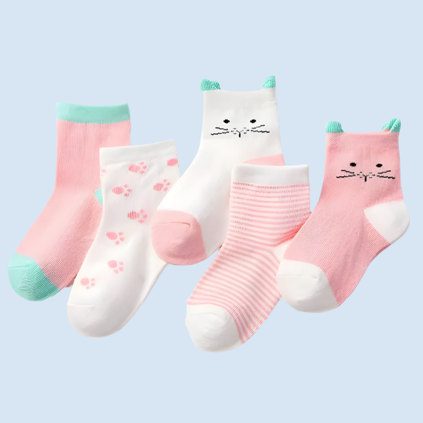 WhiskerWonder Warm Kids' Soft Cotton Socks -  5 Pairs