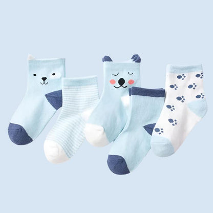 WhiskerWonder Warm Kids' Soft Cotton Socks -  5 Pairs